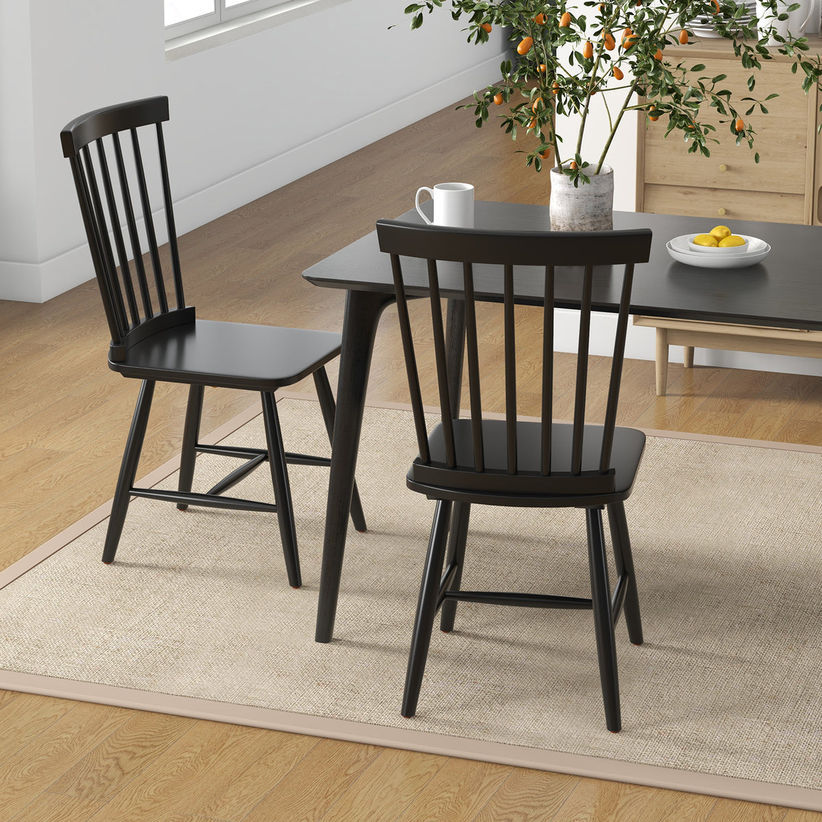 3-in-1 Dining Set: Windsor Chairs Industrial Sideboard & Wall-Mount Wine Rack Combo