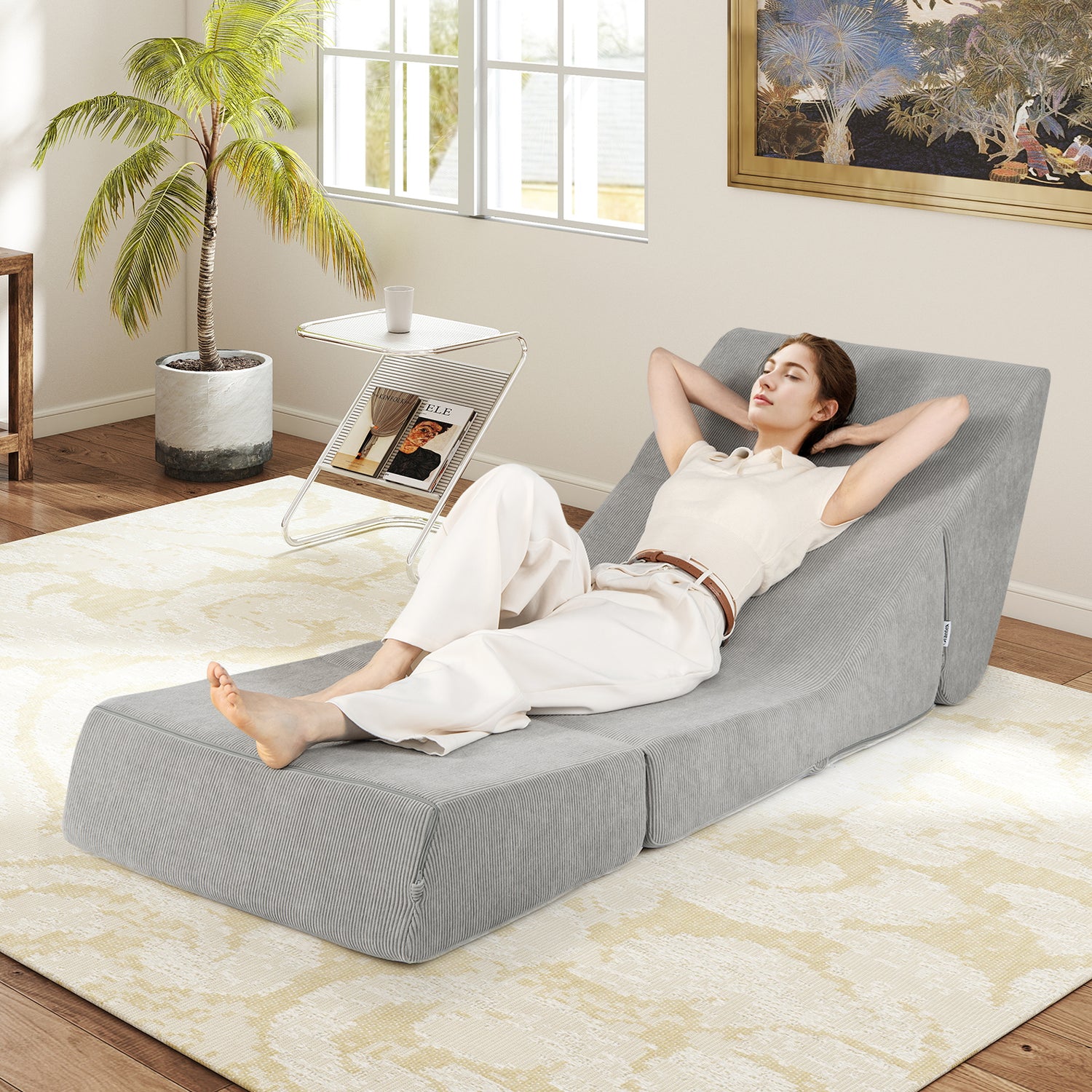 3-in-1 Folding Sofa Bed with Washable Zippered Cover-Gray