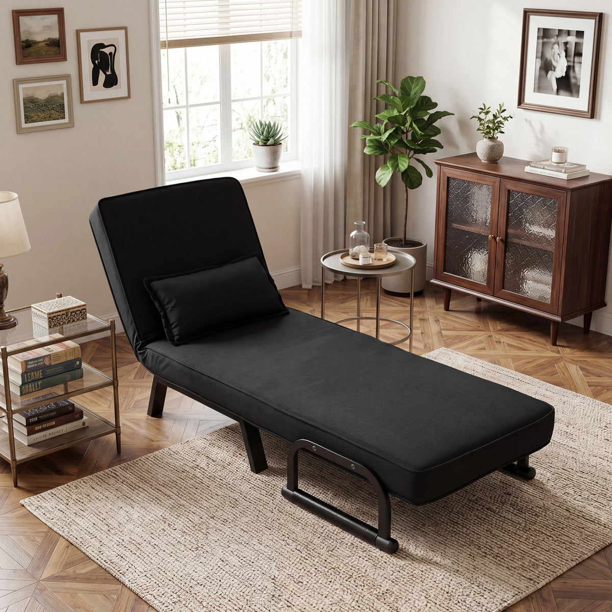 3-in-1 Folding Sofa Bed with Adjustable Backrest Comfy Cushion and Hidden Metal Legs
