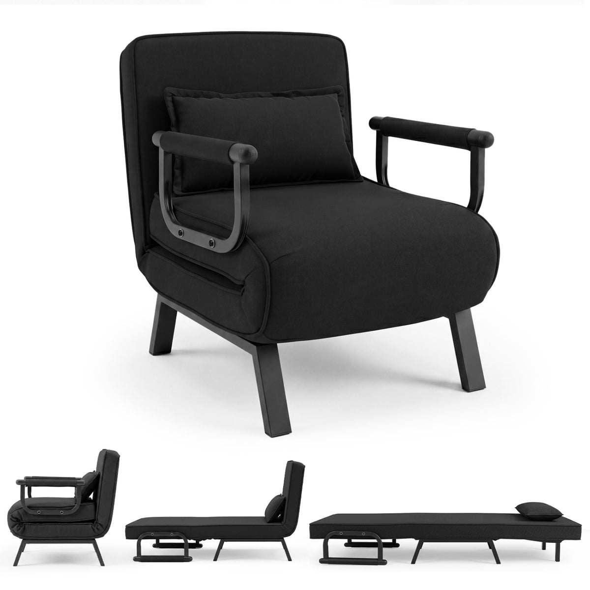 3-in-1 Folding Sofa Bed with Adjustable Backrest Comfy Cushion and Hidden Metal Legs