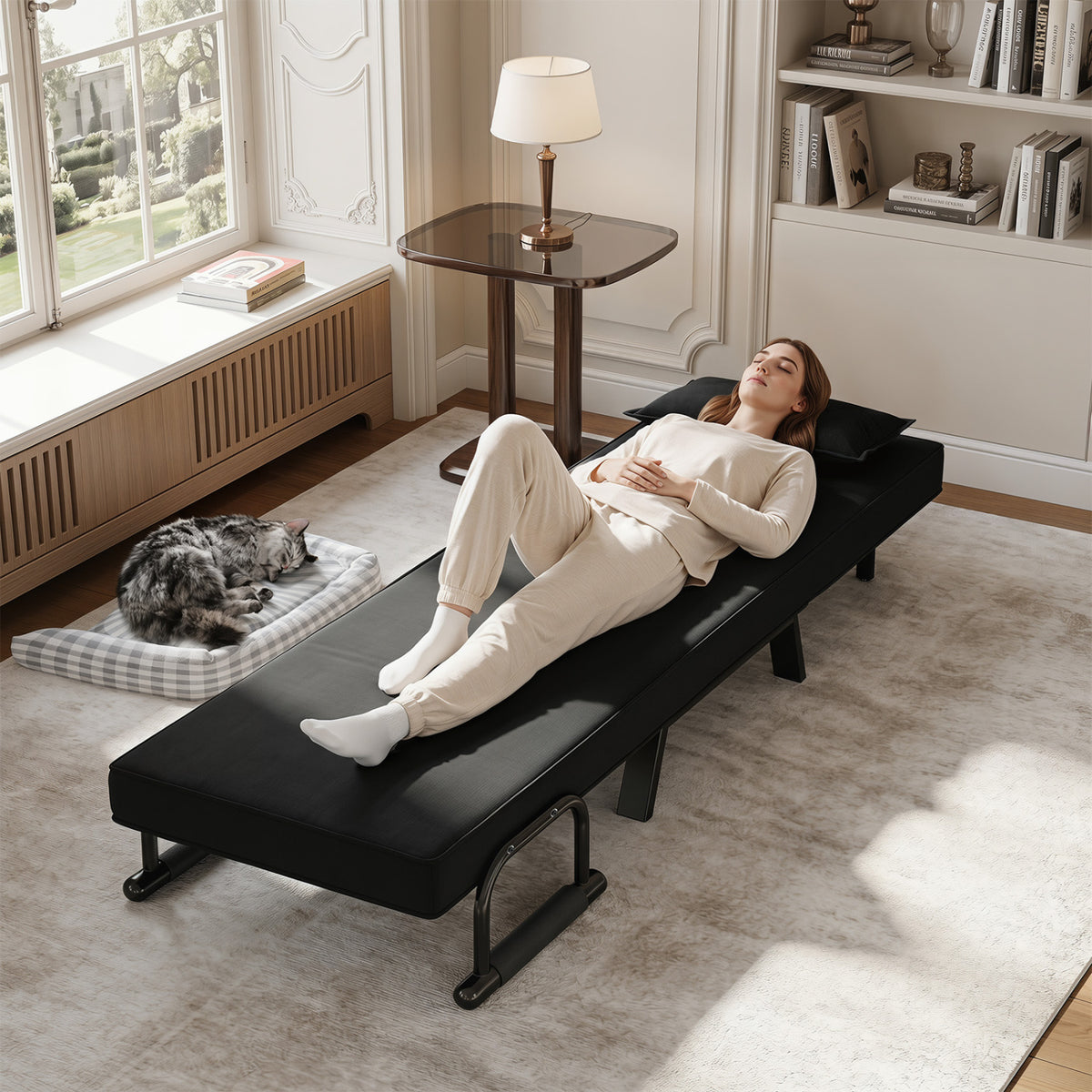3-in-1 Folding Sofa Bed with Adjustable Backrest Comfy Cushion and Hidden Metal Legs