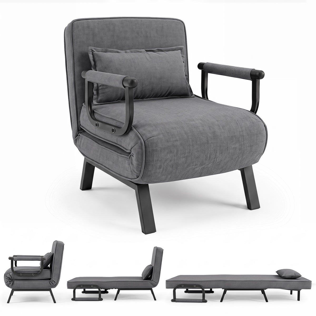 3-in-1 Folding Sofa Bed with Adjustable Backrest Comfy Cushion and Hidden Metal Legs