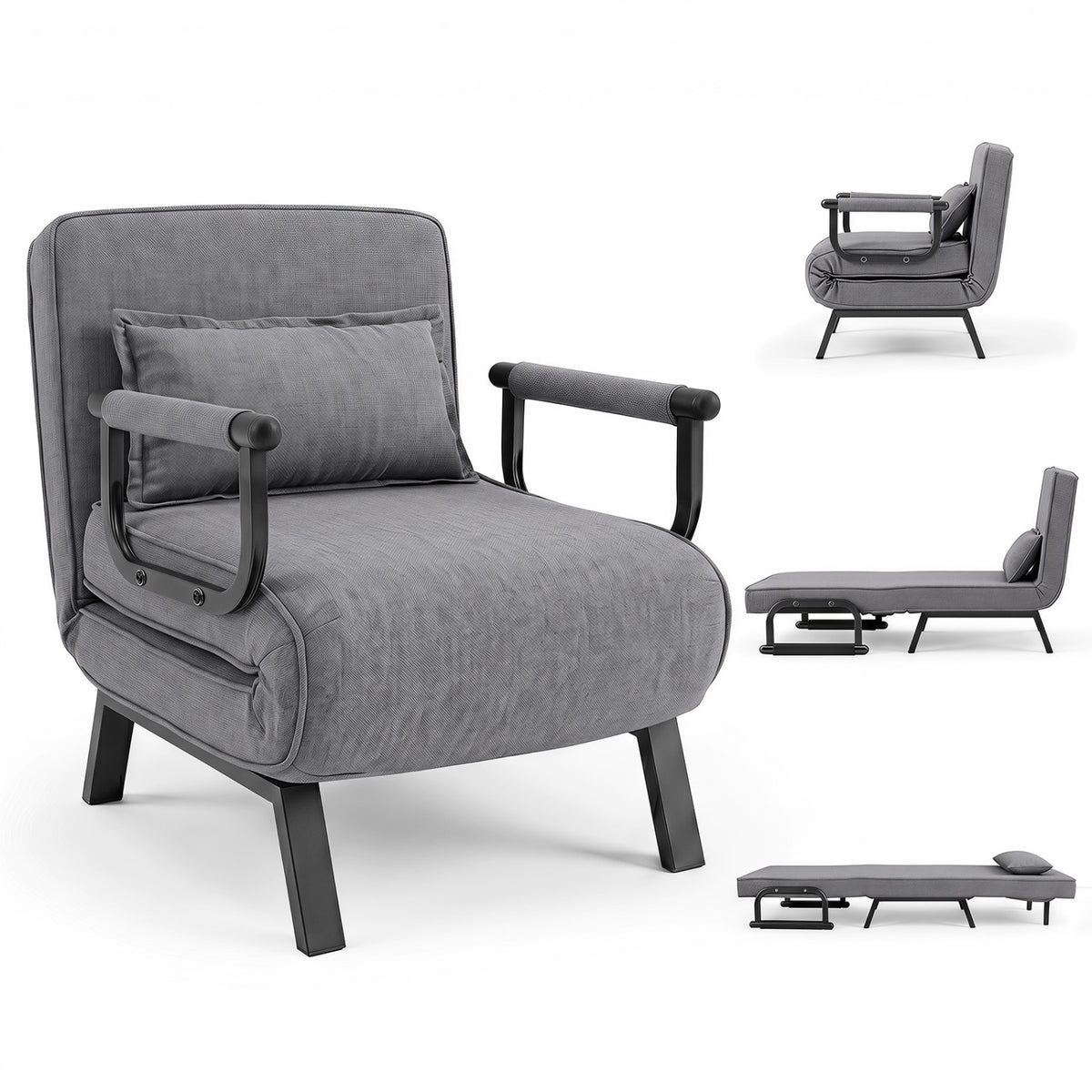 3-in-1 Folding Sofa Bed with Adjustable Backrest Comfy Cushion and Hidden Metal Legs