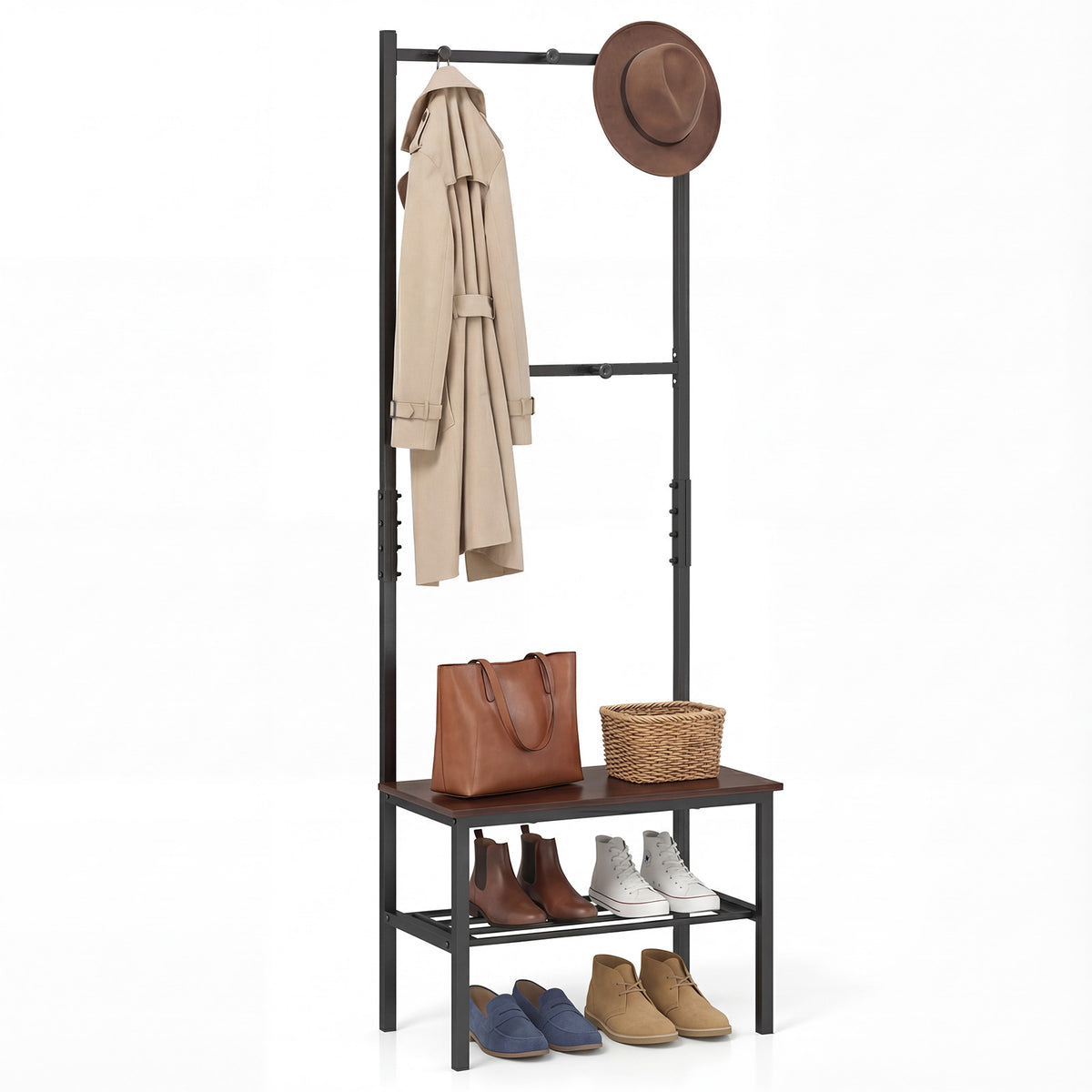 3-in-1 Hall Tree Freestanding Entryway Bench with Hooks