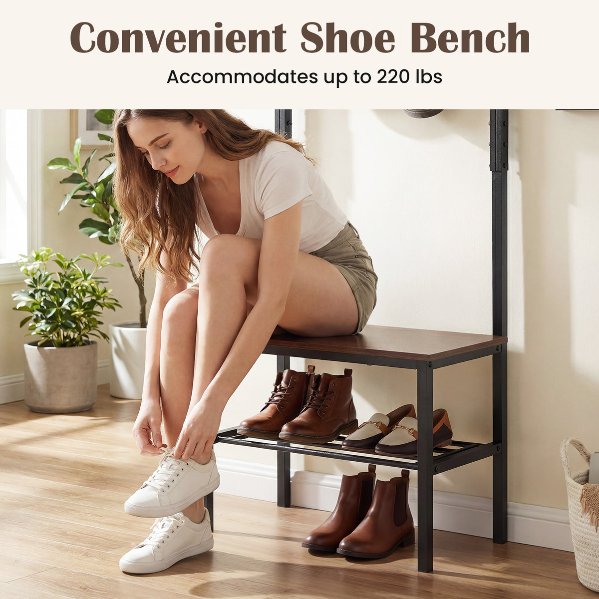 3-in-1 Hall Tree Freestanding Entryway Bench with Hooks