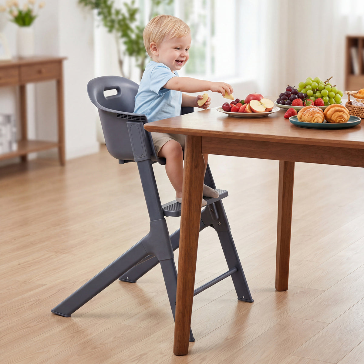 3-in-1 Washable Baby High Chair with Tray Footrest-Gray