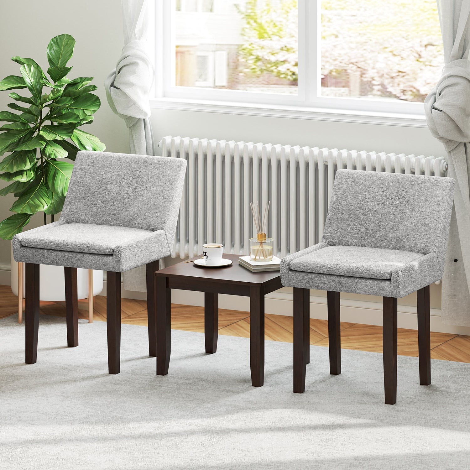 3-Piece Accent Table and Chair Set for Kitchen and Living Room-Brown & Gray
