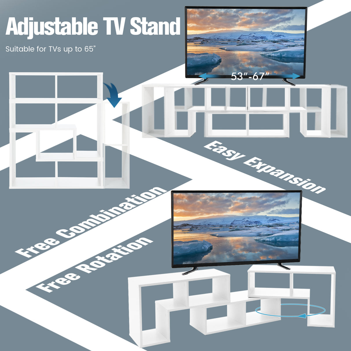 3 Pieces Adjustable TV Stand for TVs up to 65 Inch with Shelves