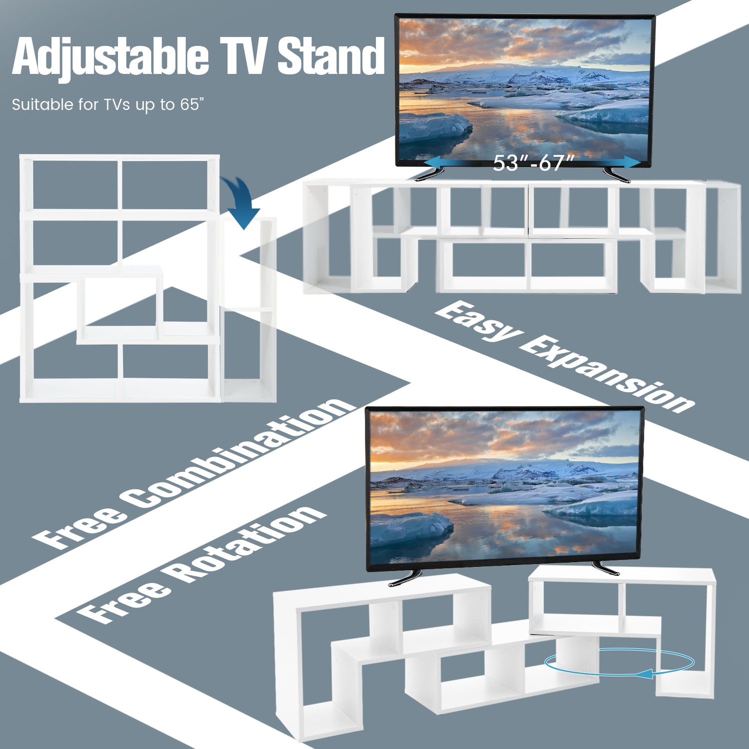 3 Pieces Adjustable TV Stand for TVs up to 65 Inch with Shelves
