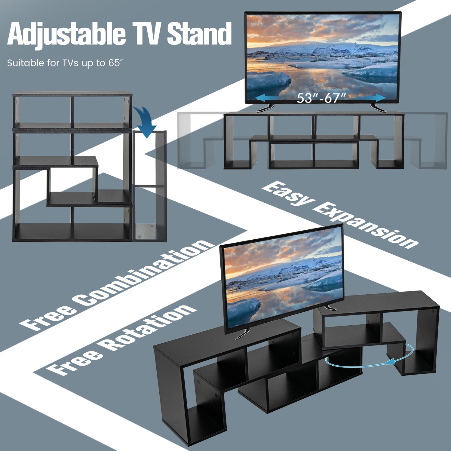 3 Pieces Adjustable TV Stand for TVs up to 65 Inch with Shelves