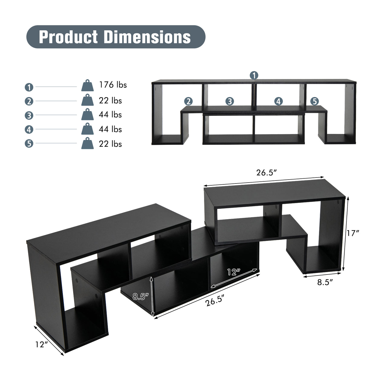3 Pieces Adjustable TV Stand for TVs up to 65 Inch with Shelves