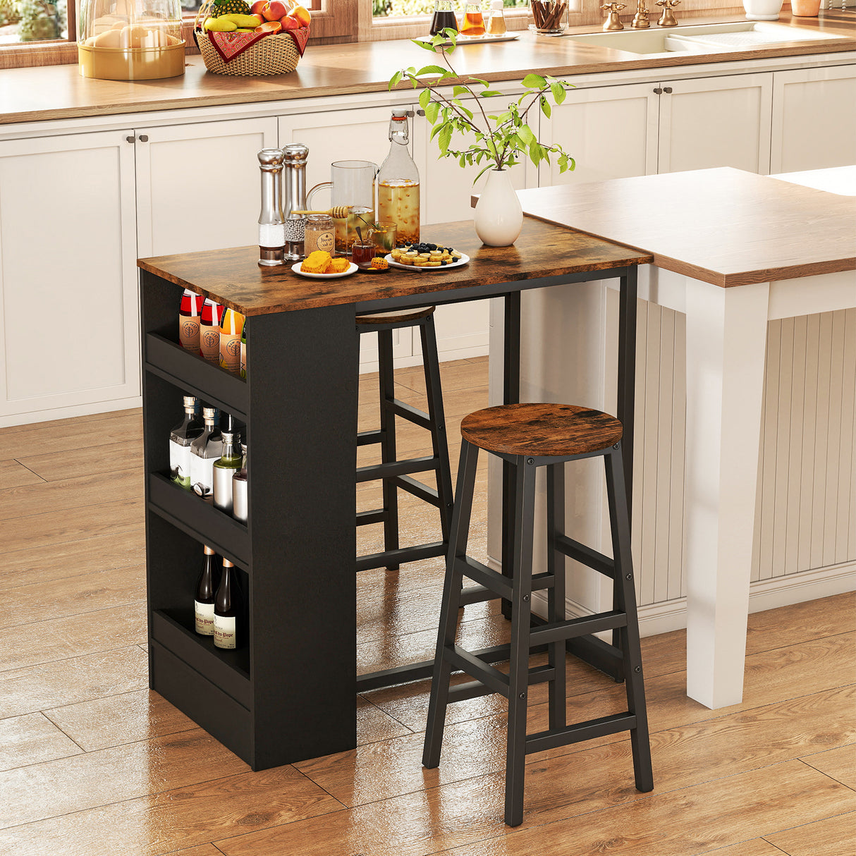 3 Pieces Bar Table Set with Storage