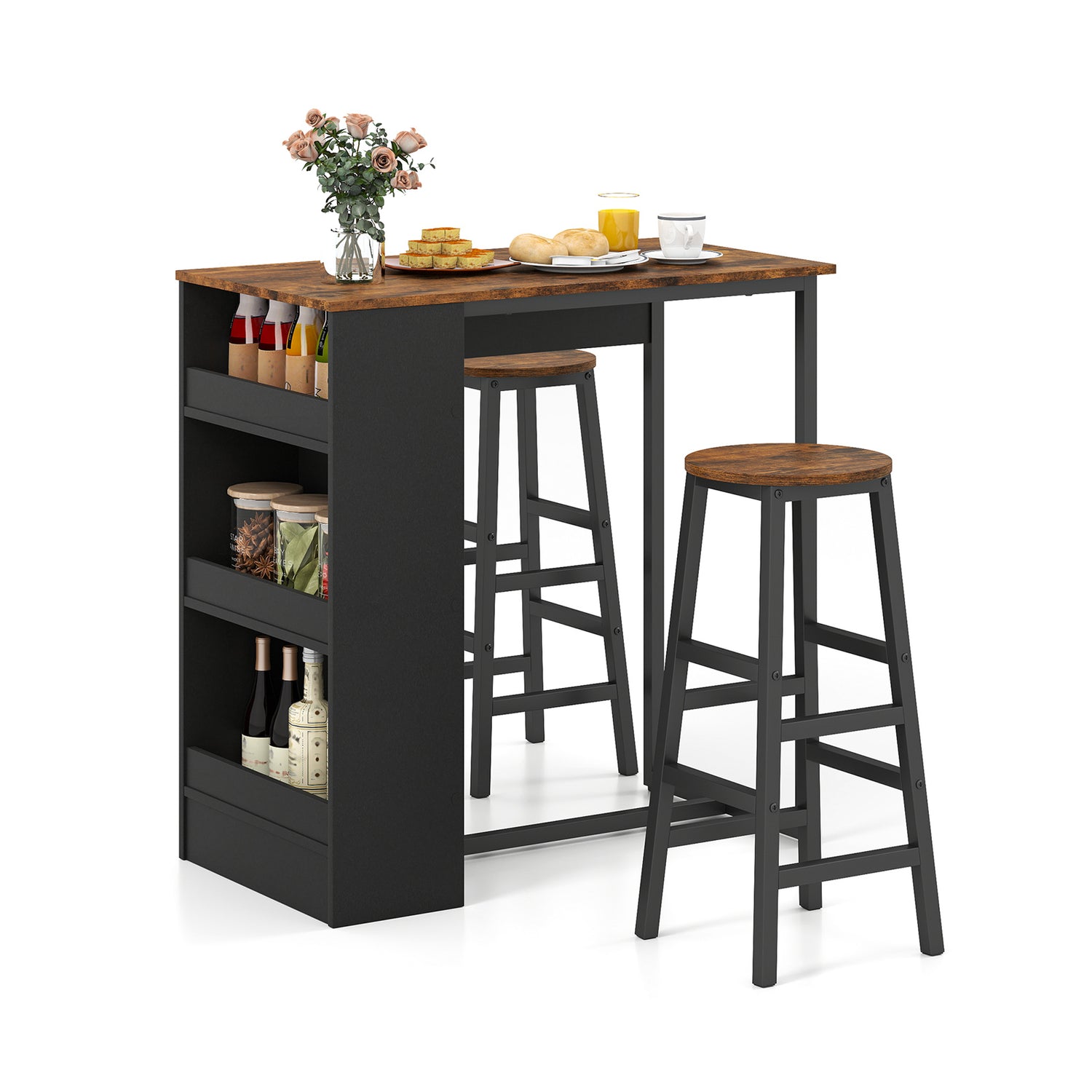 3 Pieces Bar Table Set with Storage