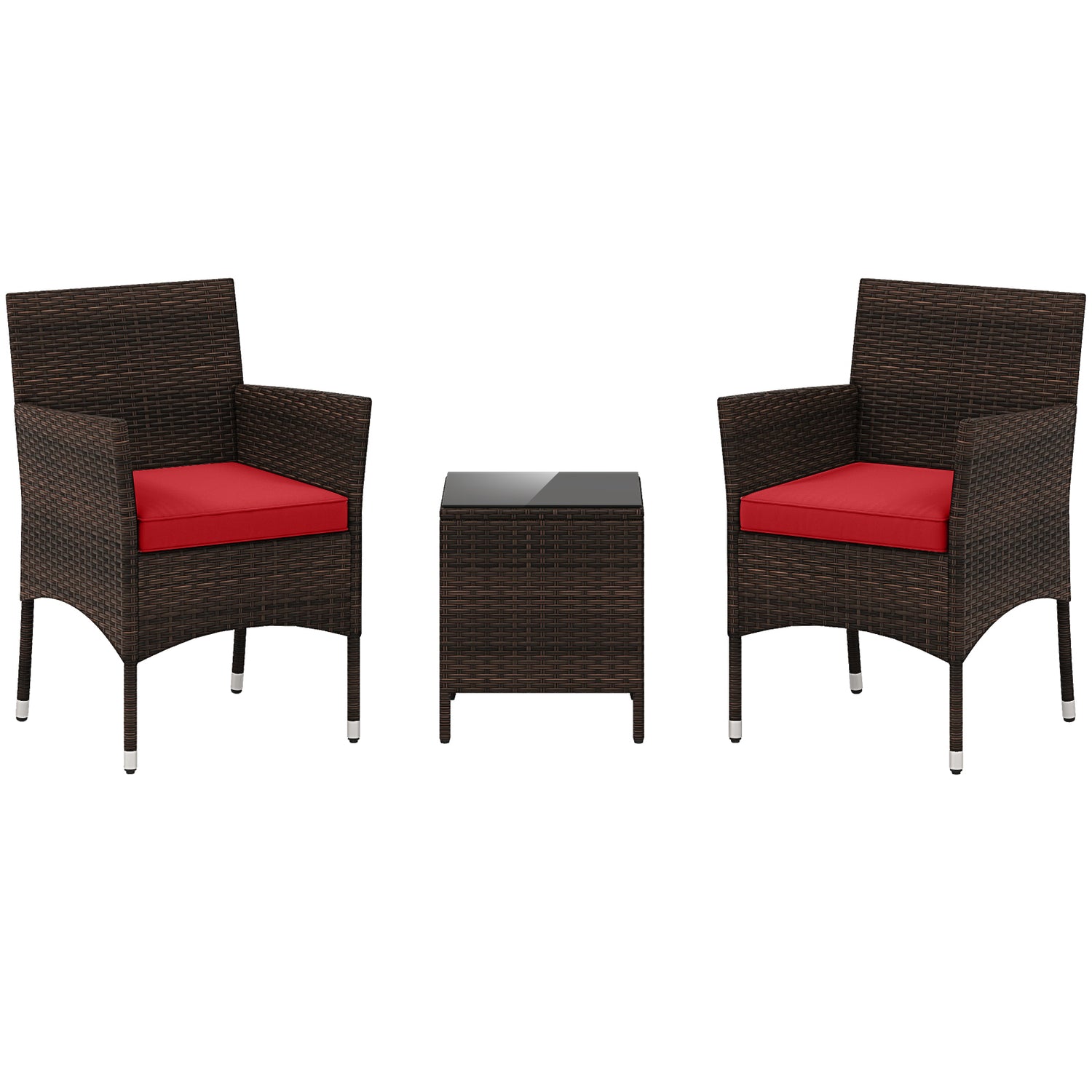 3 Pieces Outdoor Conversation Set with Cushioned Seat and Glass Tabletop