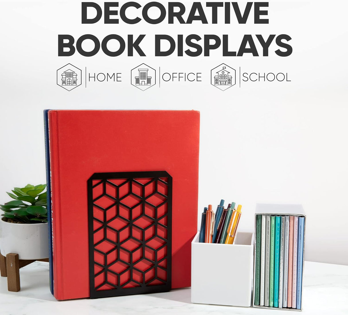 3D Cube Bookends – Geometric Metal Book Ends by Geomod