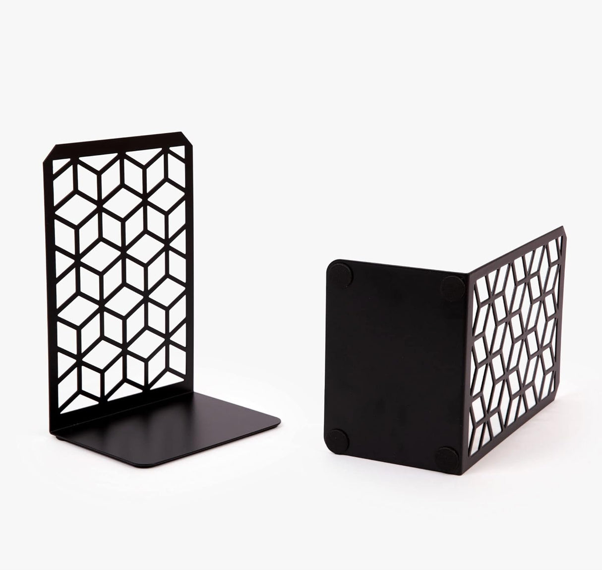 3D Cube Bookends – Geometric Metal Book Ends by Geomod