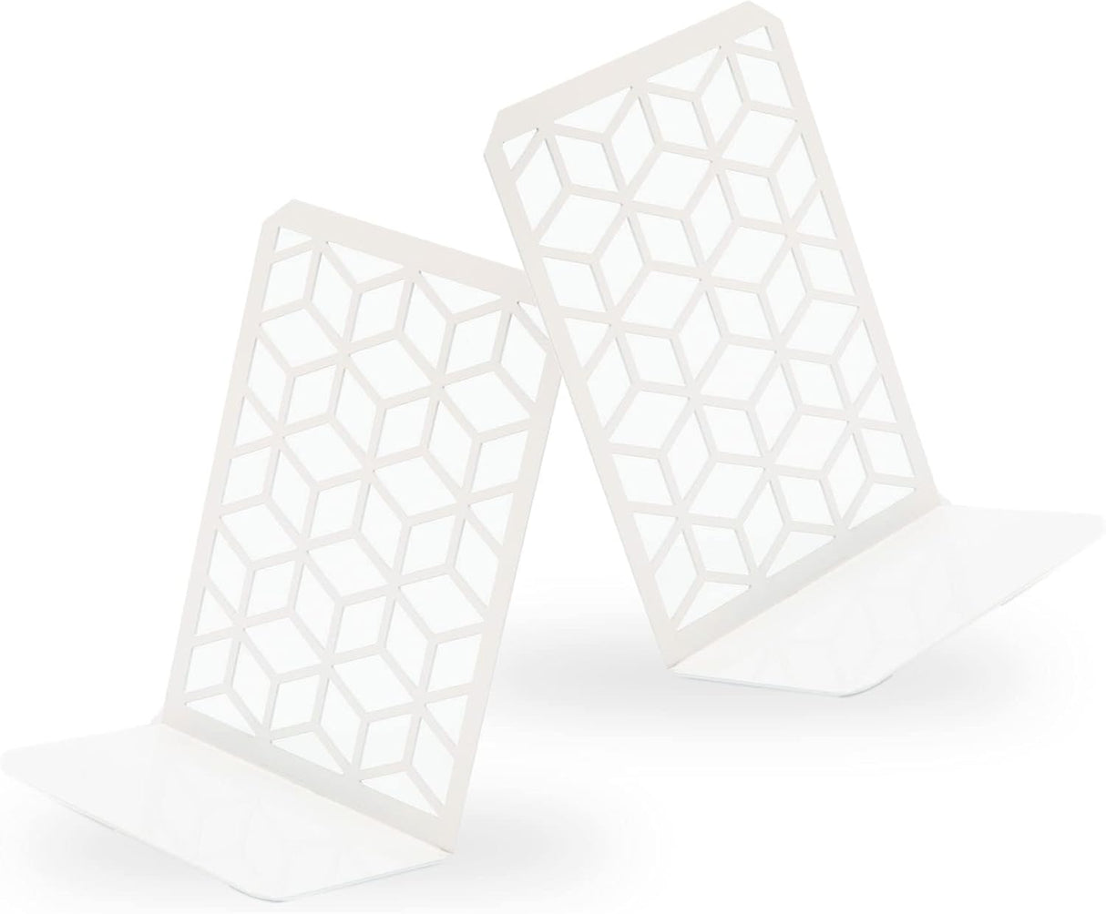 3D Cube Bookends 2-Pack – Geometric Metal Book Ends by Geomod