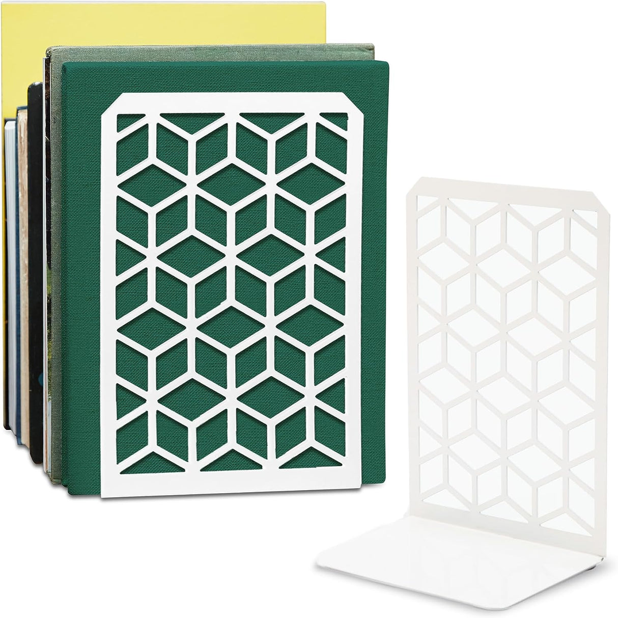 3D Cube Bookends – Geometric Metal Book Ends by Geomod