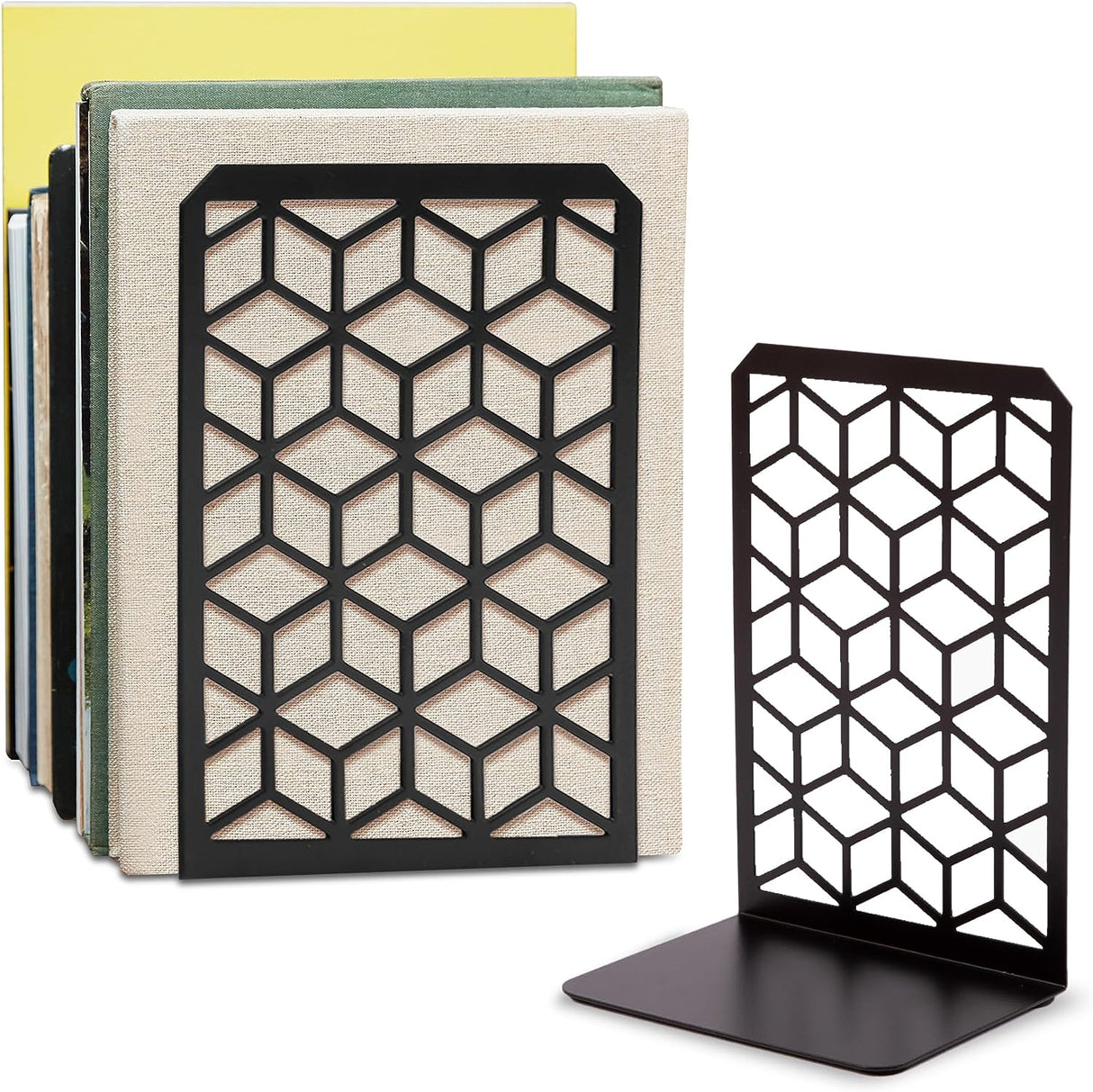 3D Cube Bookends – Geometric Metal Book Ends by Geomod