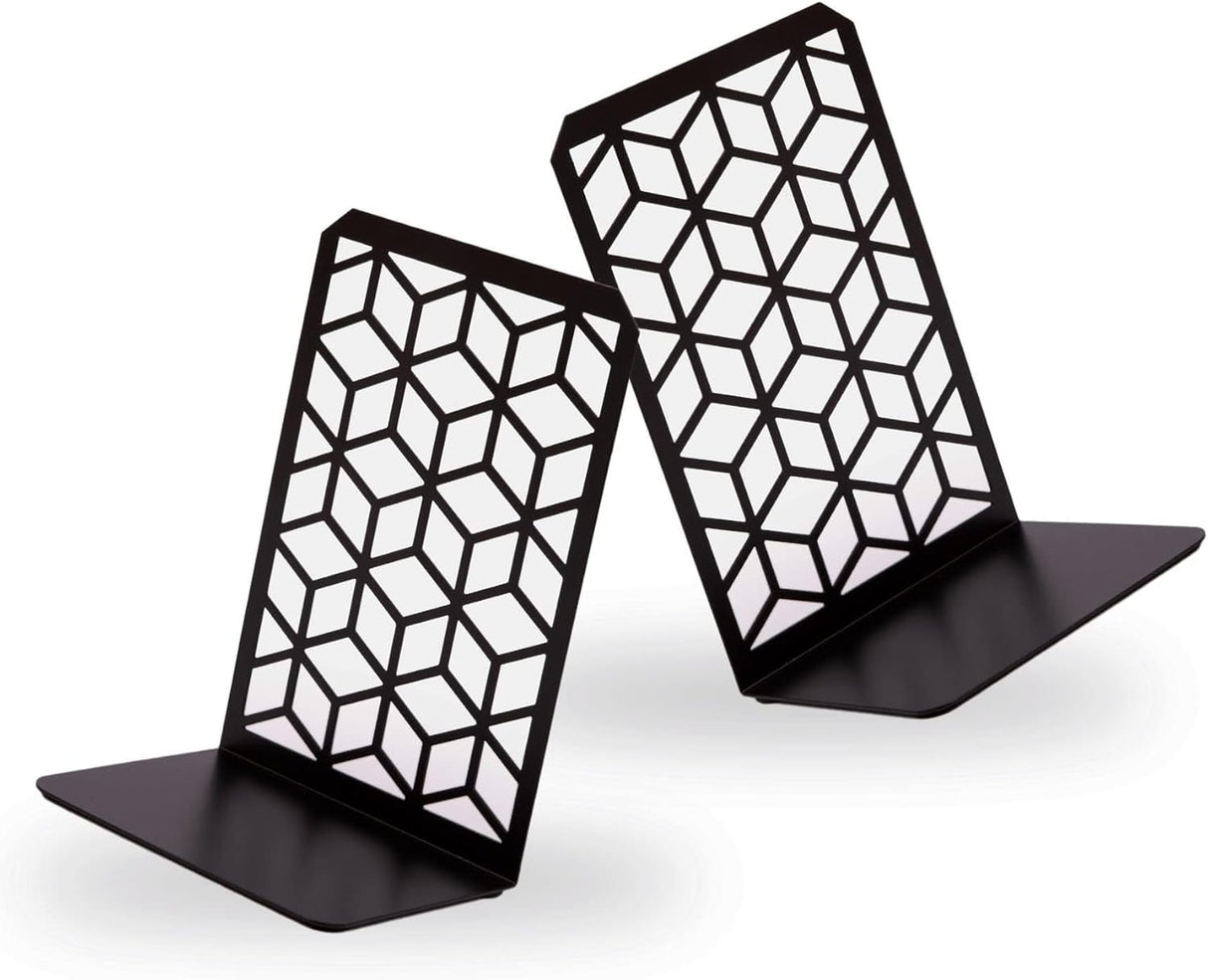 3D Cube Bookends 2-Pack – Geometric Metal Book Ends by Geomod
