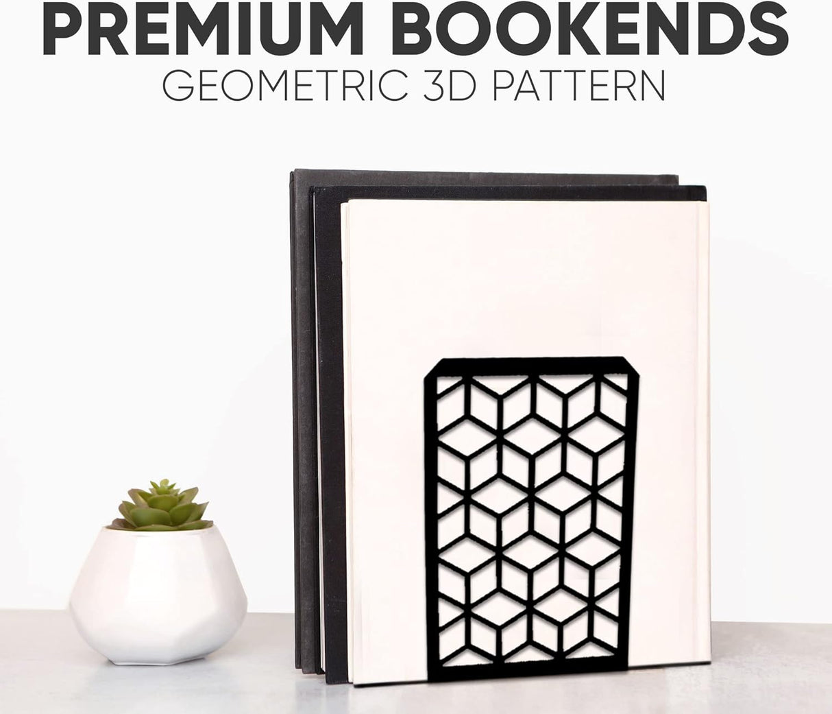 3D Cube Bookends 2-Pack – Geometric Metal Book Ends by Geomod