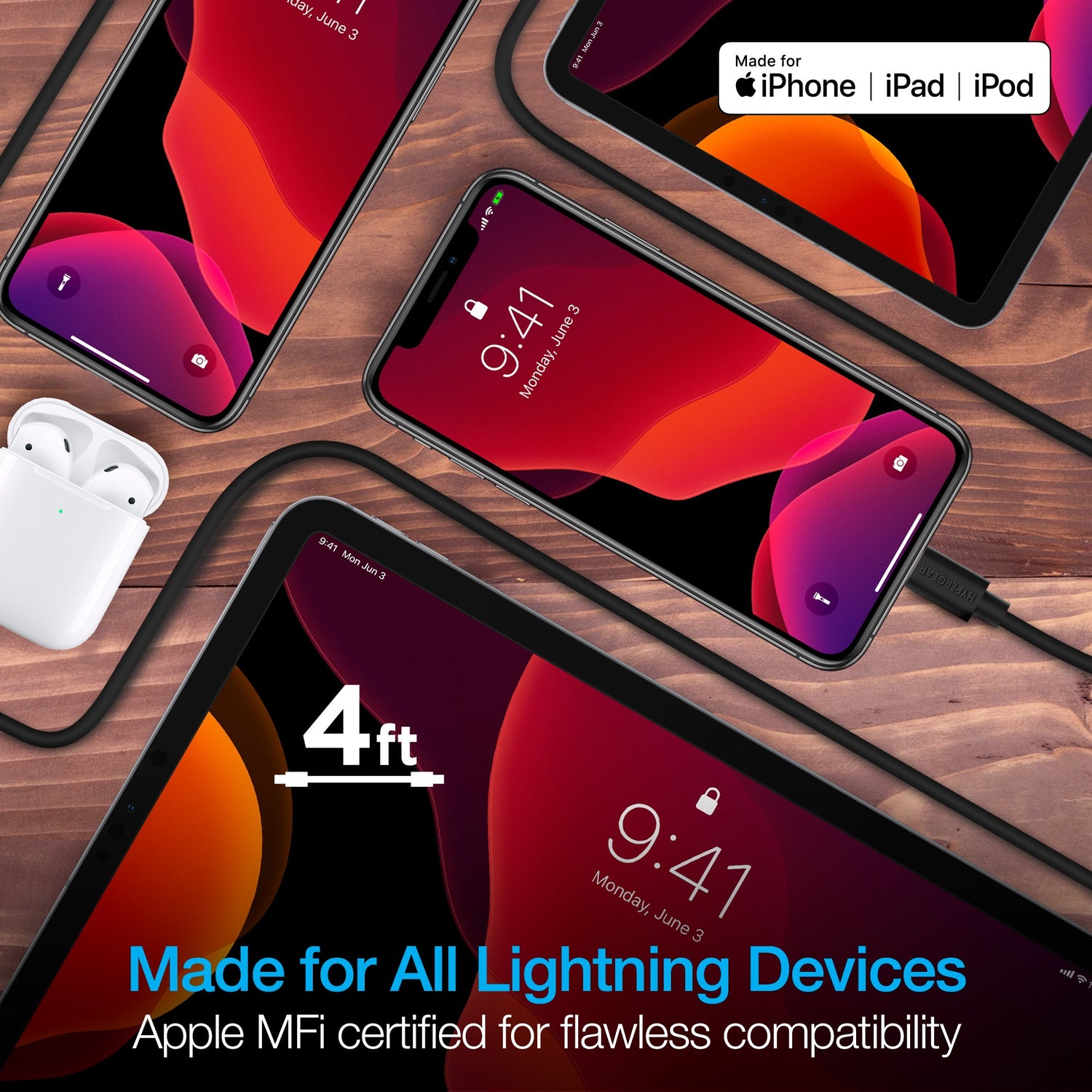 HyperGear USB to Lightning Rounded Cable 4ft