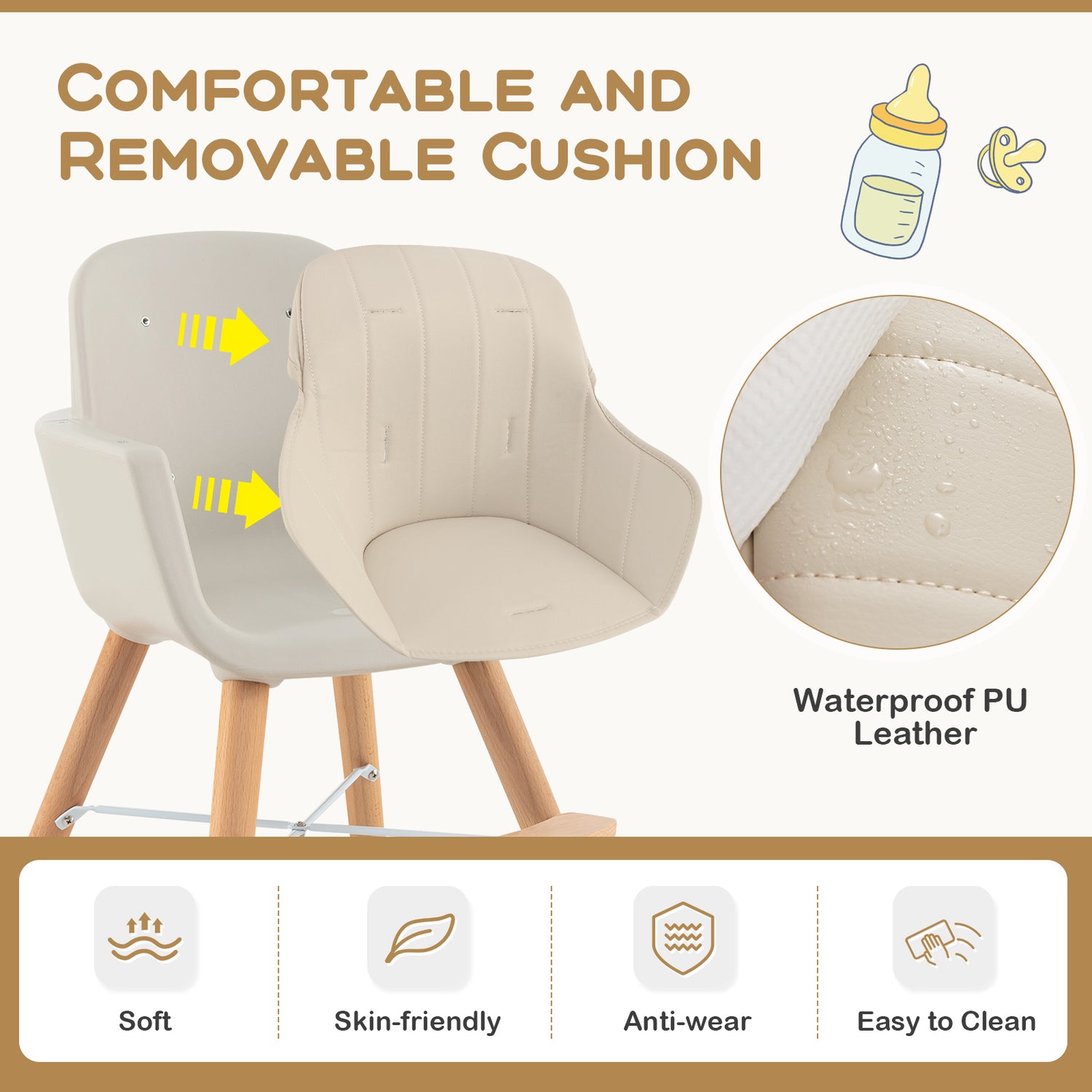 3-in-1 Convertible Wooden High Chair with Cushion