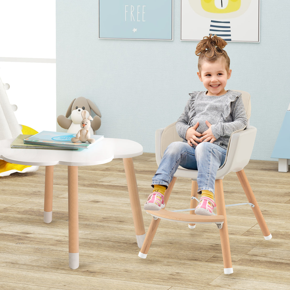 3-in-1 Convertible Wooden High Chair with Cushion