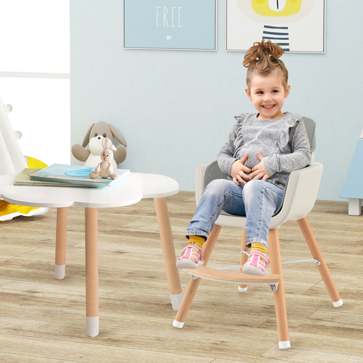 3-in-1 Convertible Wooden High Chair with Cushion
