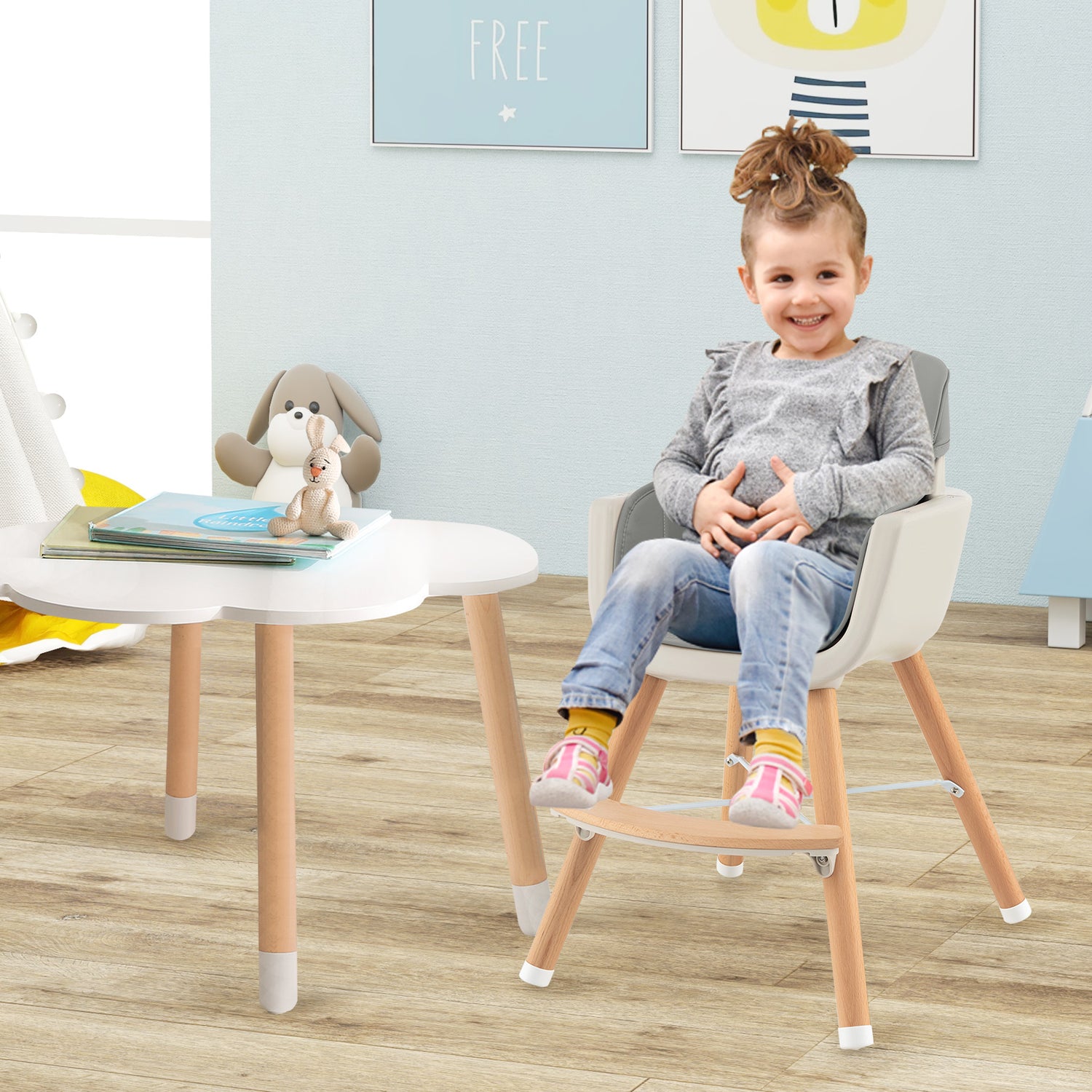 3-in-1 Convertible Wooden High Chair with Cushion