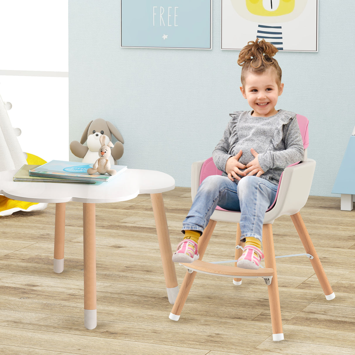 3-in-1 Convertible Wooden High Chair with Cushion