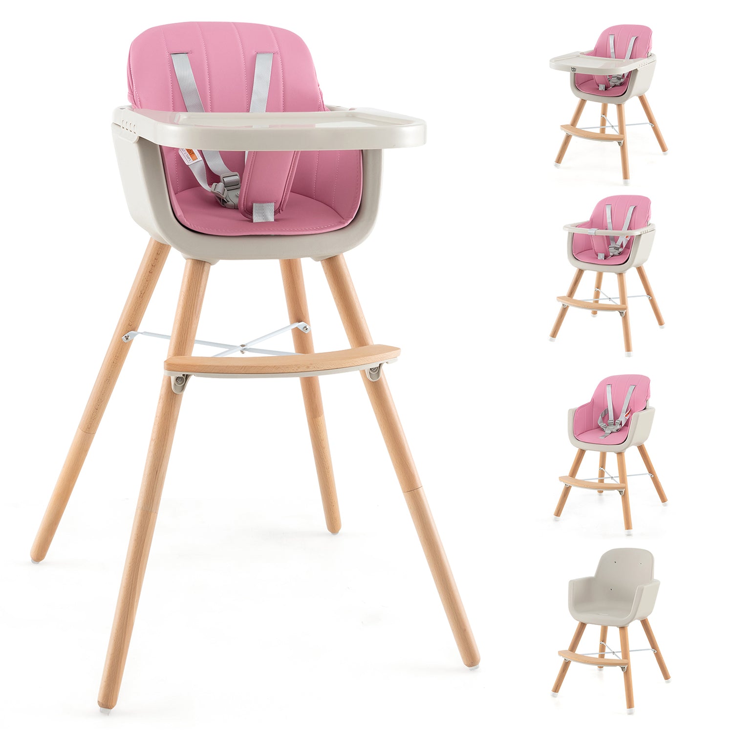3-in-1 Convertible Wooden High Chair with Cushion