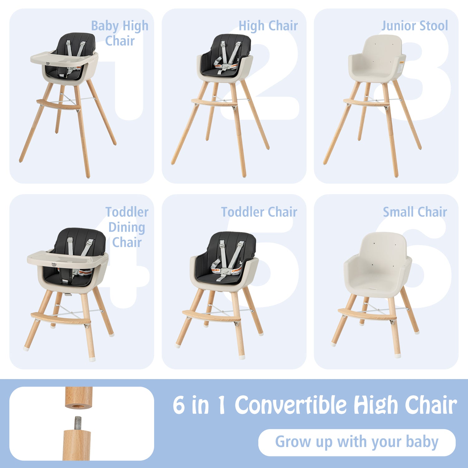 3-in-1 Convertible Wooden High Chair with Cushion
