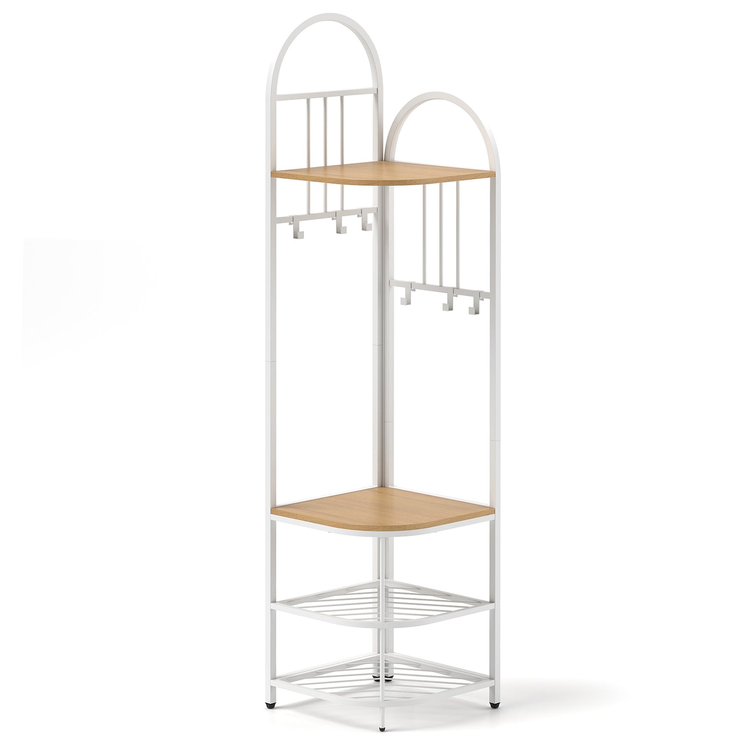 4-Tier Coat Rack Corner Hall Tree with Shoe Storage Bench