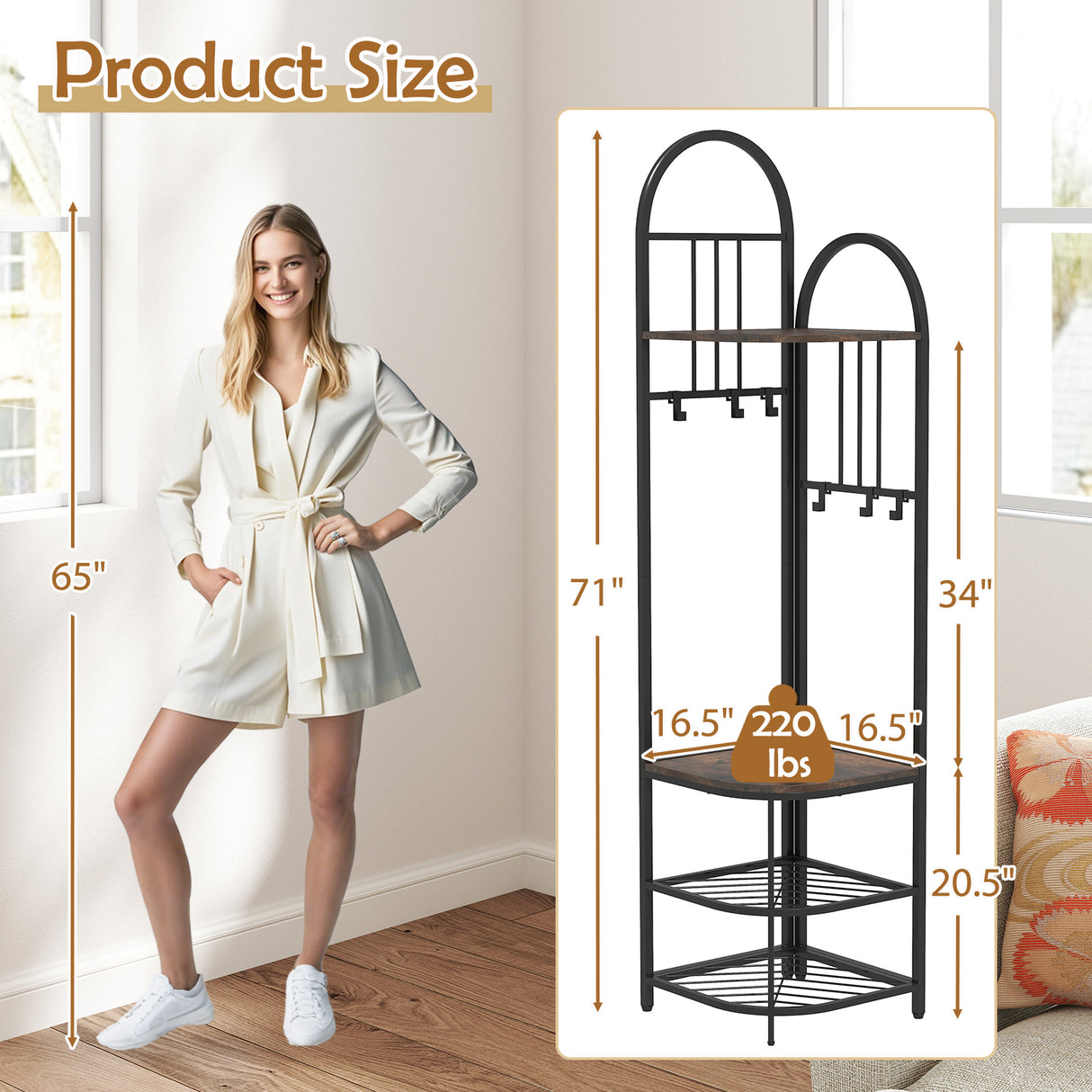 4-Tier Coat Rack Corner Hall Tree with Shoe Storage Bench