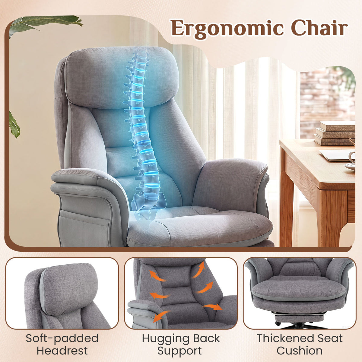 400 LBS Ergonomic Big and Tall Office Chair with Faux Leather