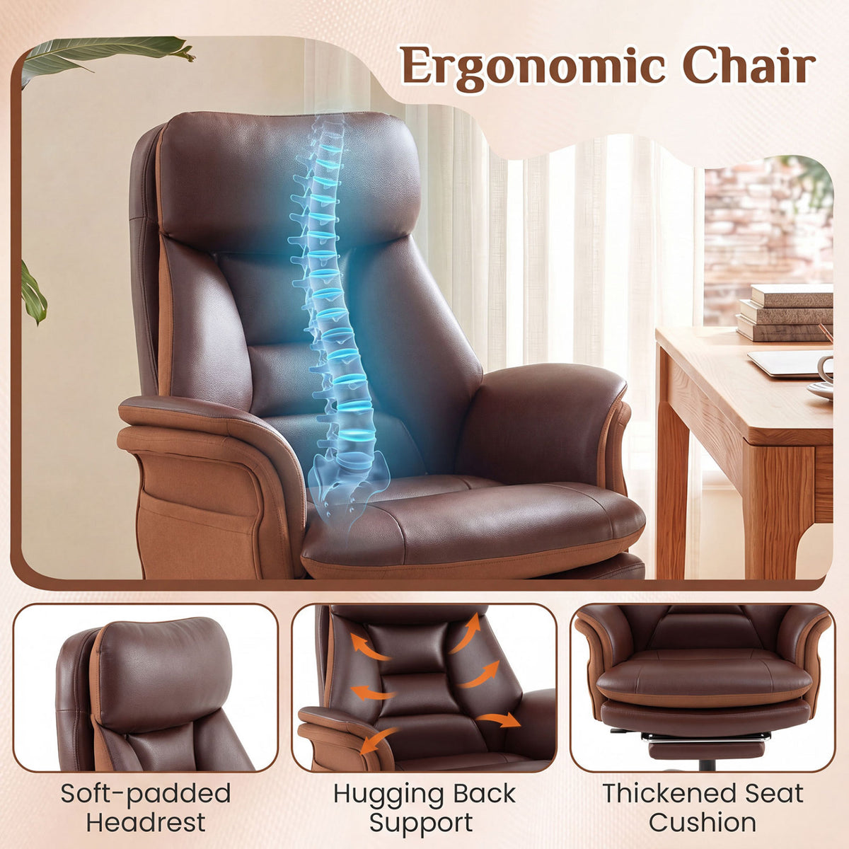 400 LBS Ergonomic Big and Tall Office Chair with Faux Leather