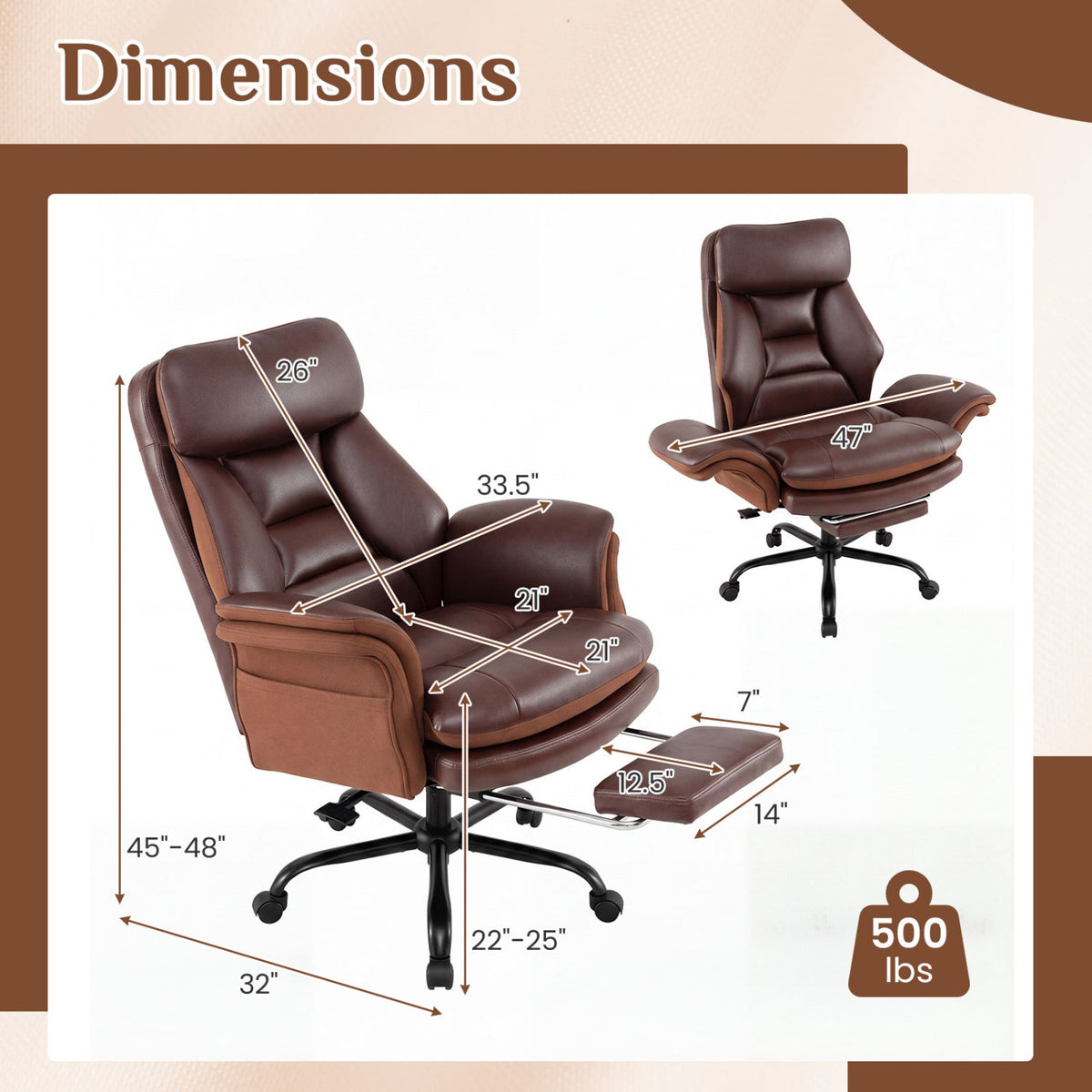 400 LBS Ergonomic Big and Tall Office Chair with Faux Leather
