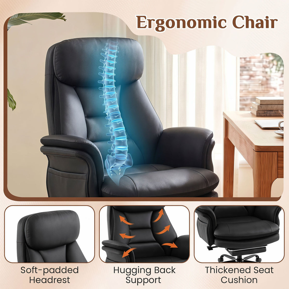 400 LBS Ergonomic Big and Tall Office Chair with Faux Leather