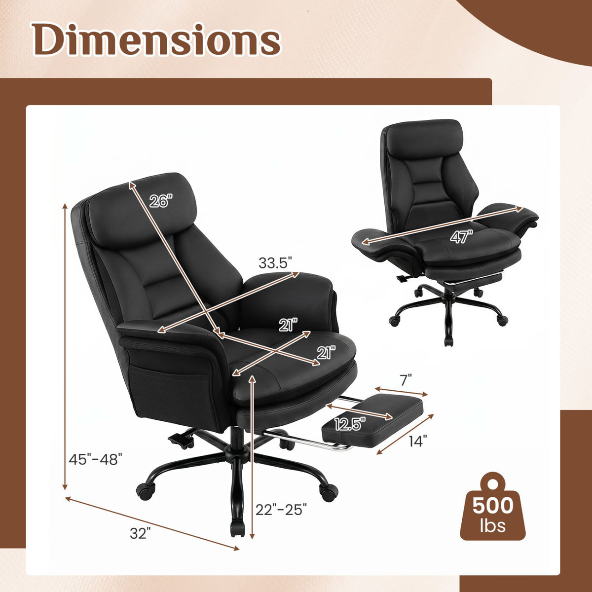 400 LBS Ergonomic Big and Tall Office Chair with Faux Leather