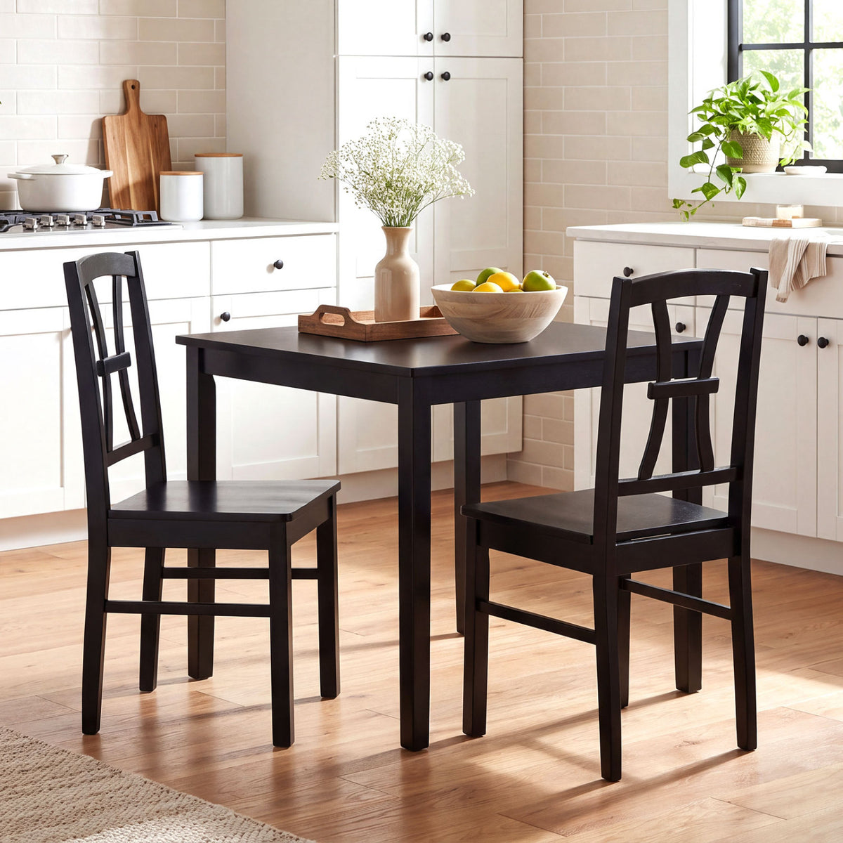400 lbs Capacity Dining Chair Set of 2 with Cross Backrest and Rubber Wood Frame