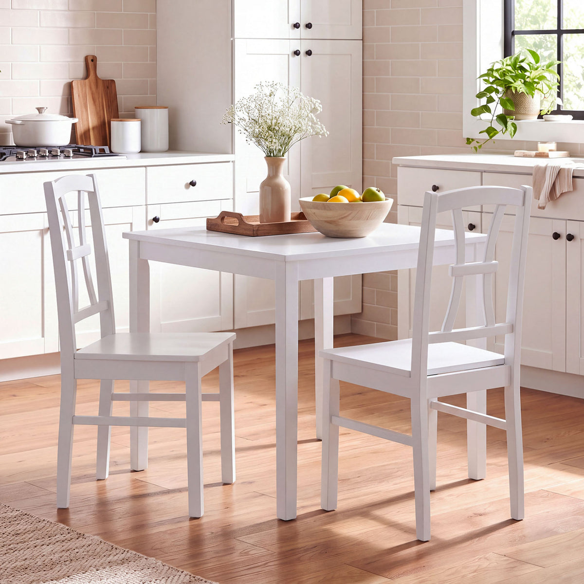 400 lbs Capacity Dining Chair Set of 2 with Cross Backrest and Rubber Wood Frame