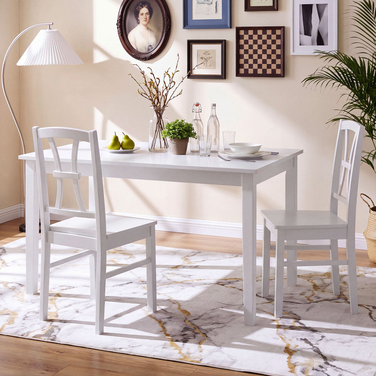 400 lbs Capacity Dining Chair Set of 2 with Cross Backrest and Rubber Wood Frame