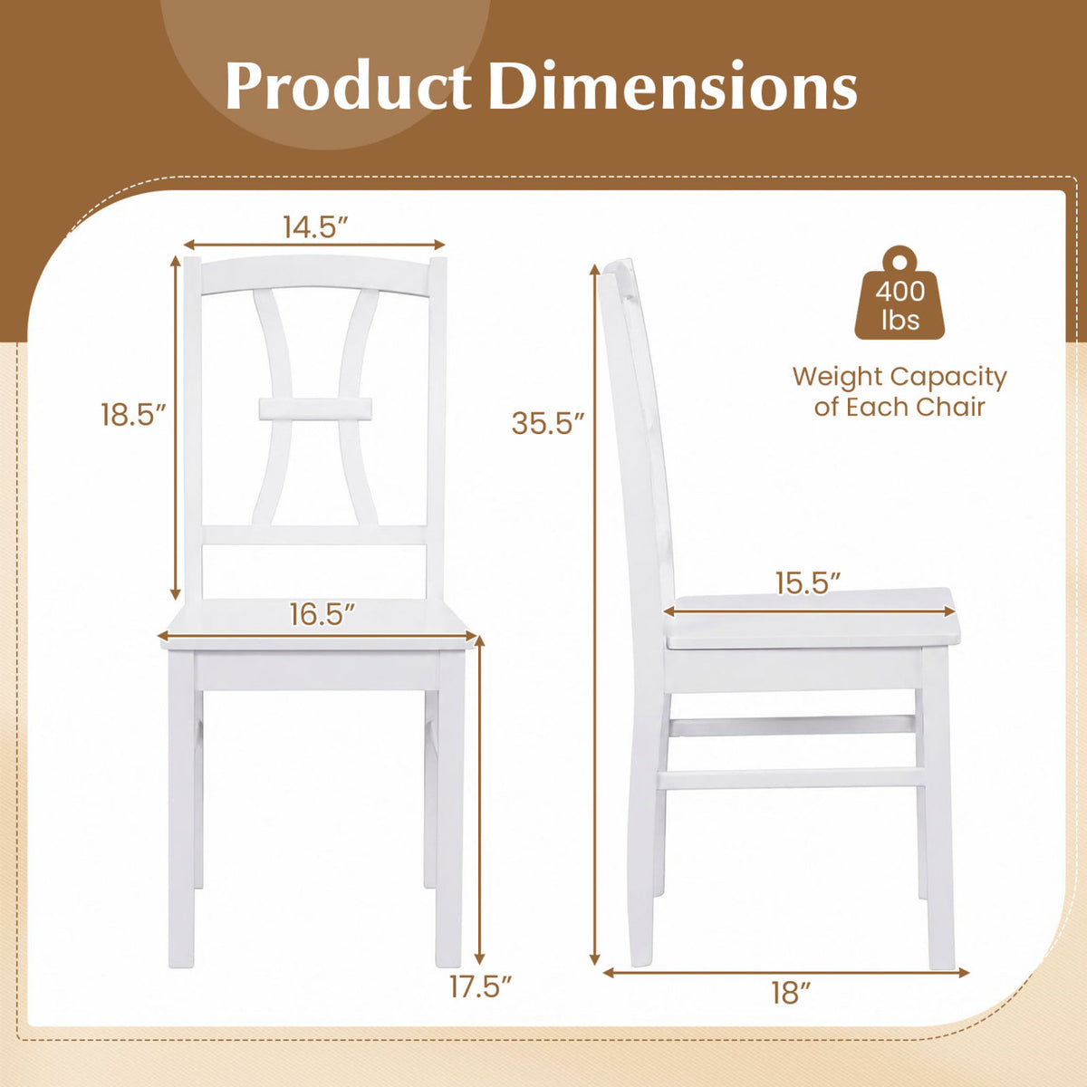 400 lbs Capacity Dining Chair Set of 2 with Cross Backrest and Rubber Wood Frame