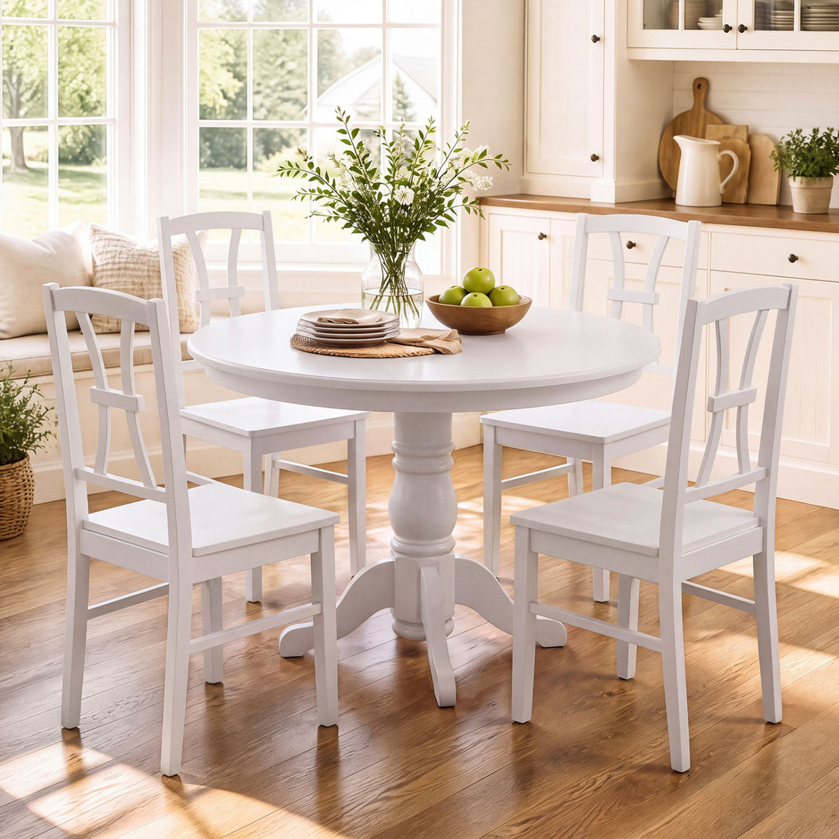 400 lbs Capacity Dining Chair Set of 4 with Cross Backrest and Rubber Wood Frame