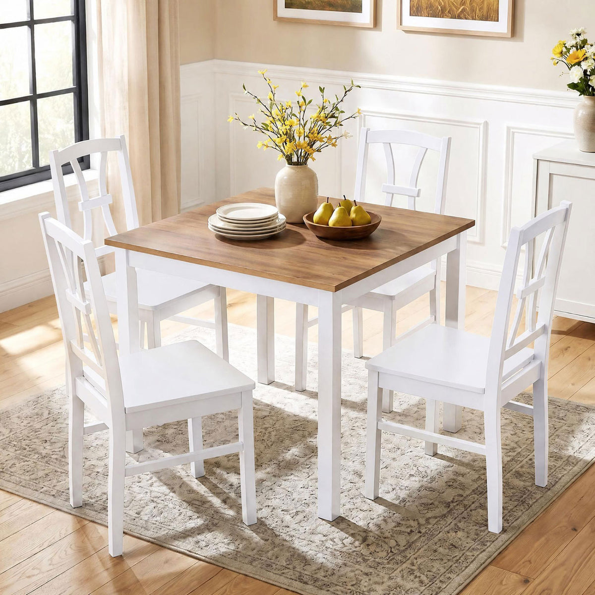 400 lbs Capacity Dining Chair Set of 4 with Cross Backrest and Rubber Wood Frame