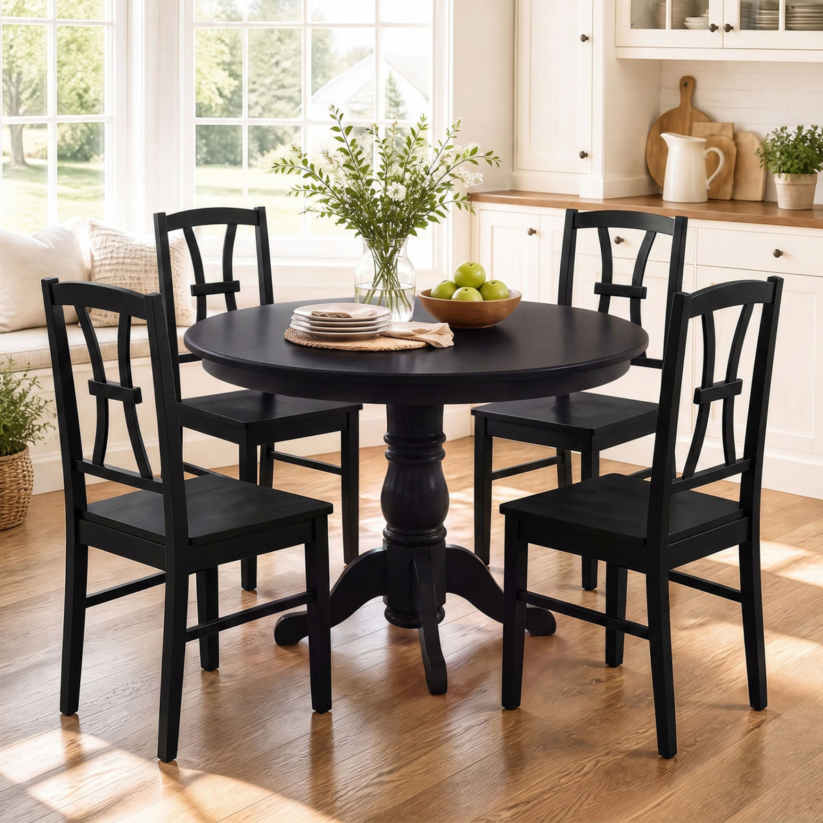 400 lbs Capacity Dining Chair Set of 4 with Cross Backrest and Rubber Wood Frame