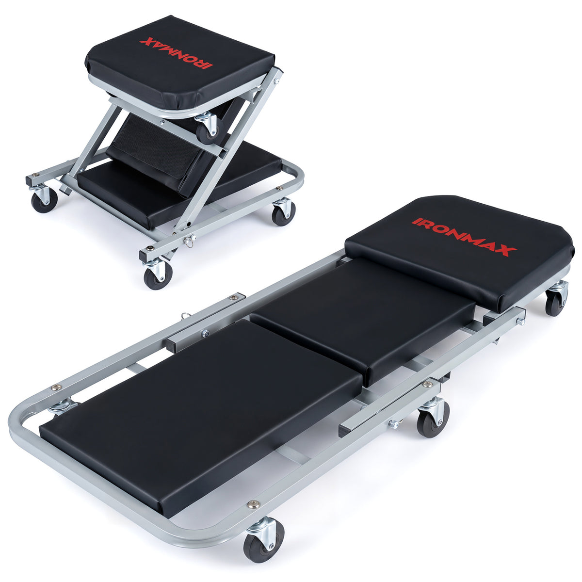 40" 2-in-1 Mechanic Creeper & Z-Seat with 6 Swivel CastersBlack