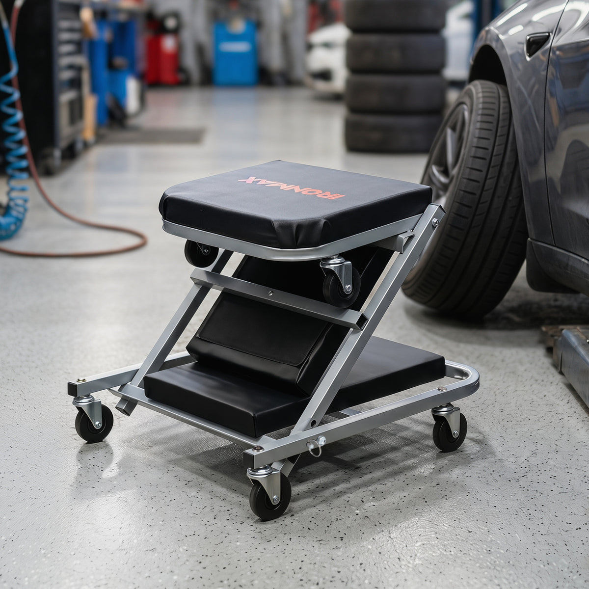 40" 2-in-1 Mechanic Creeper & Z-Seat with 6 Swivel CastersBlack