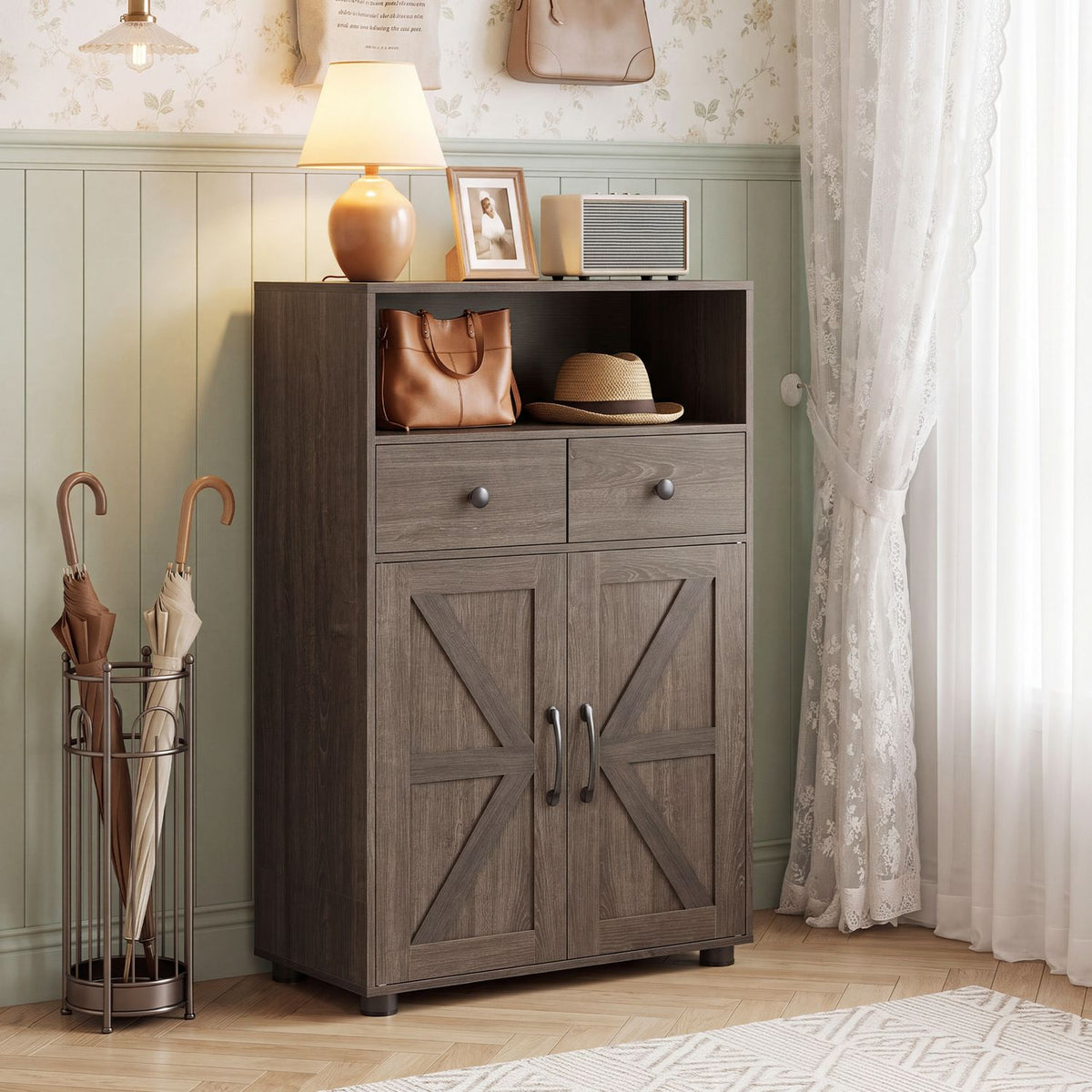 40" Bathroom Storage Cabinet with Drawers and Removable Shelf-Oak